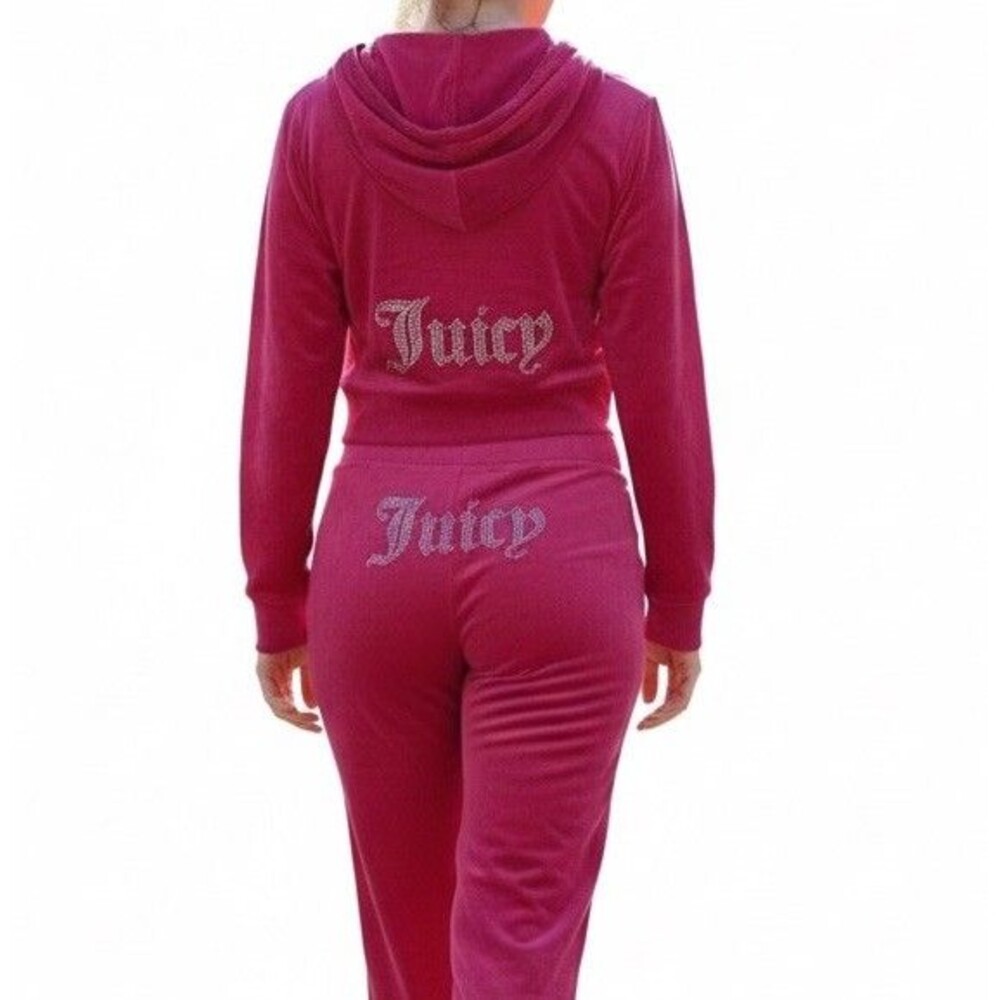 NWT Size L Juicy Couture Velour Bling Tracksuit Set Jacket Pants Vixen Pink Y2K